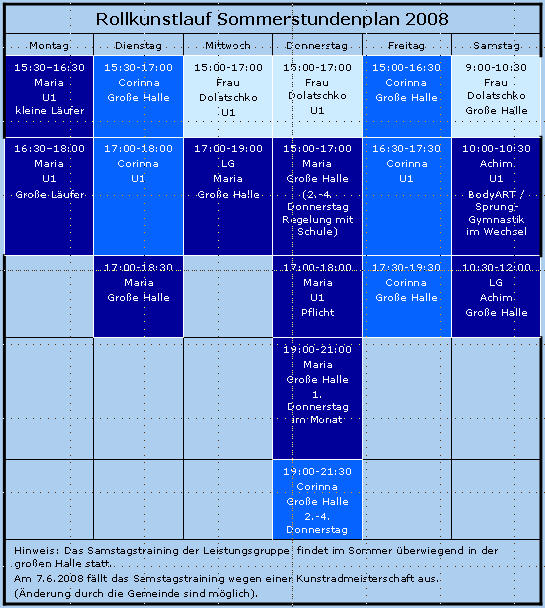 Sommerstundenplan